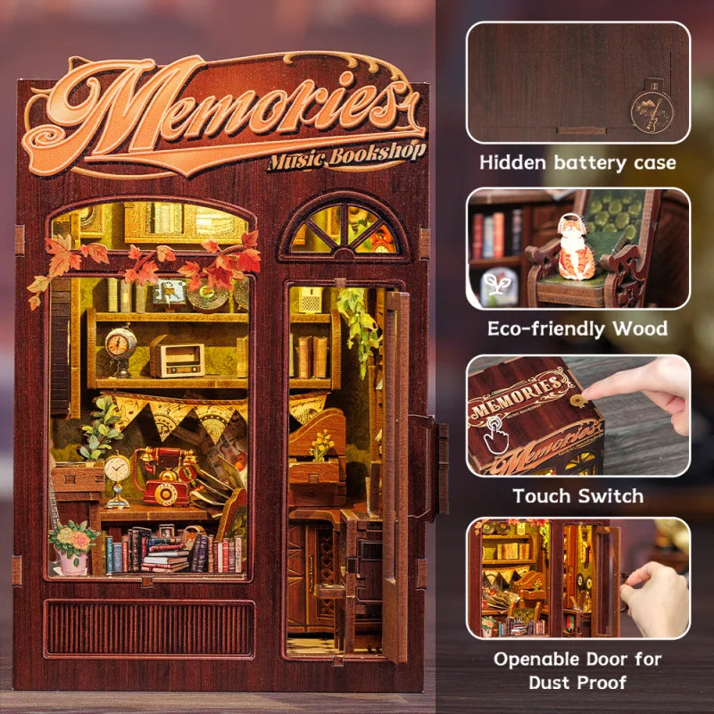 CUTEBEE DIY Book Nook Kit Miniature Wooden Dollhouse with Lights Bookshelf Insert 3D Puzzle Decor Model for Gifts Owl Bookstore
