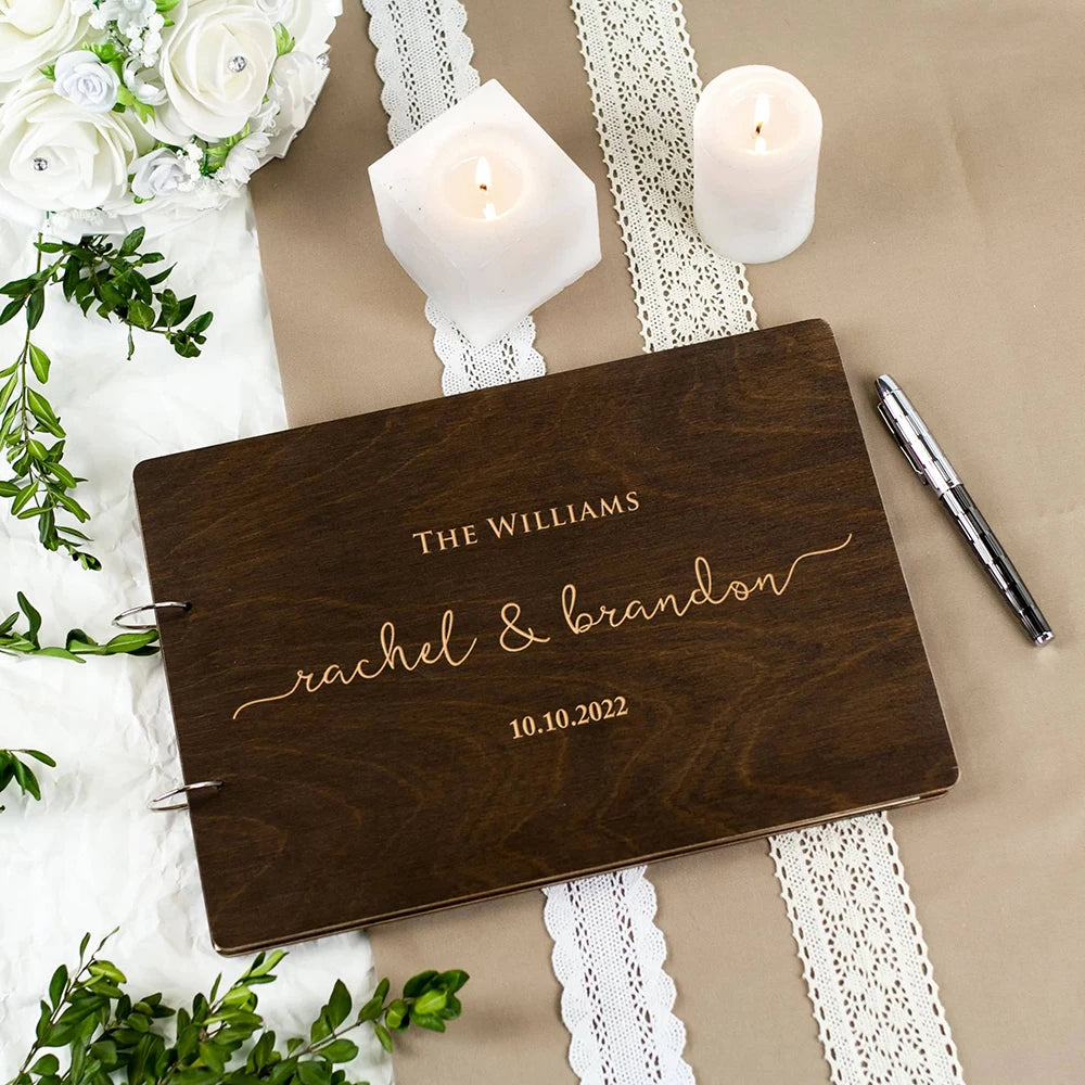 Personalised Wedding Wooden Guest Book Rustic A5/A4 Sign-in Book Mr Mrs Photo Album Wedding Keepsake Engagement Anniversary Gift