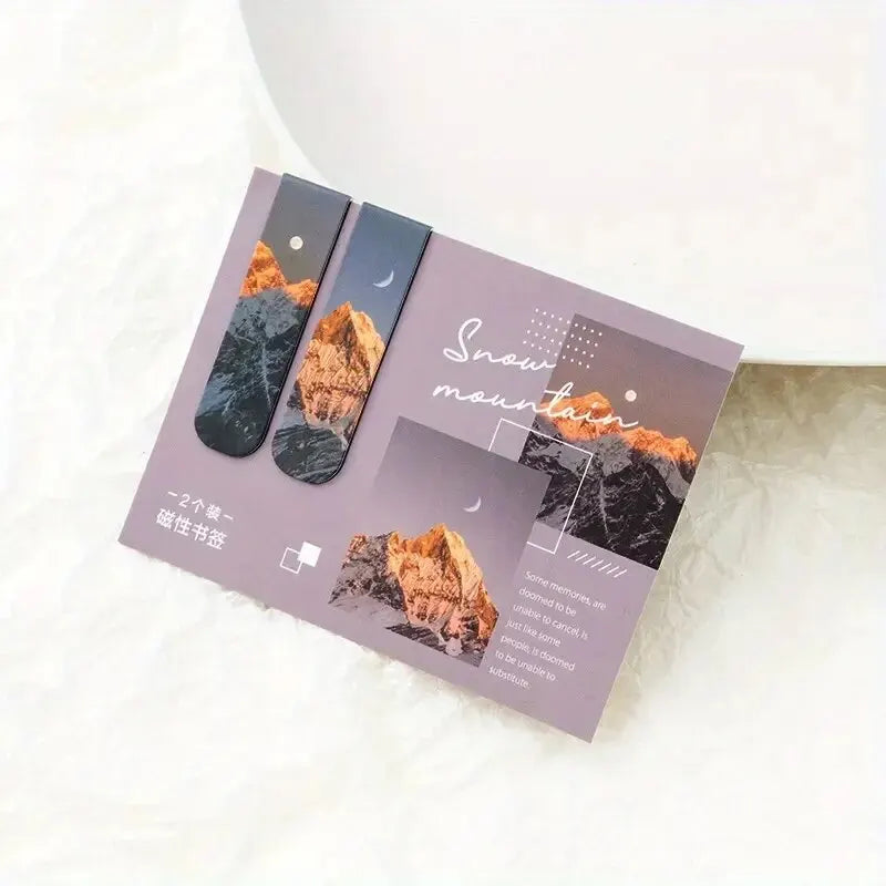 2Pcs/Set Creative Scenic Magnetic Bookmark Student Decorative Book Holder Reading Accessory Student School Home Office Supplies