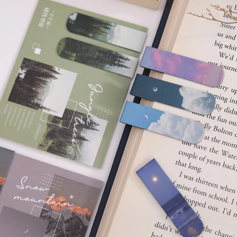 2Pcs Magnetic Bookmark Beautiful Scenery Clouds Simple Literary Pattern Bookmark Reading Tool School Office Supplies Accessory