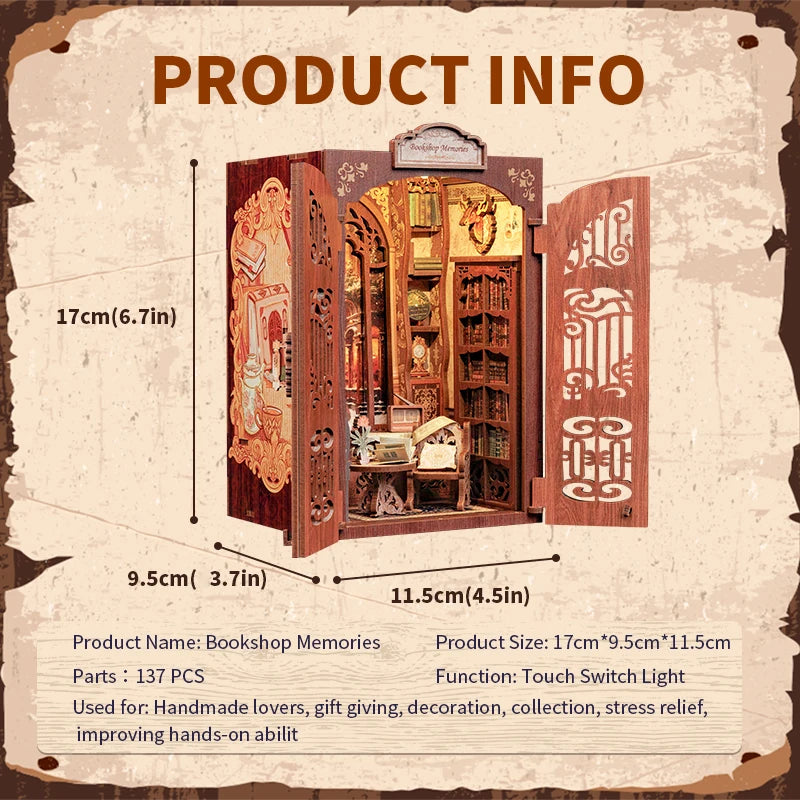 CUTEBEE DIY Book Nook Kit Miniature Wooden Dollhouse with Lights Bookshelf Insert 3D Puzzle Decor Model for Gifts Owl Bookstore