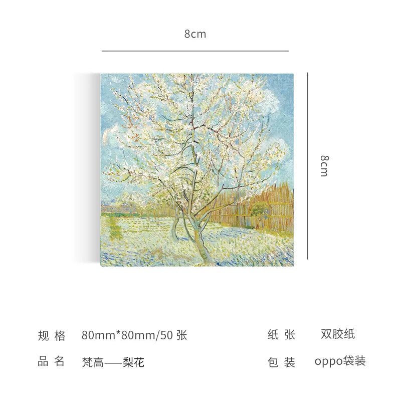 Painting Memo Pad Monet Van Gogh No-sticky Note Decal Scrapbooking DIY Notepad Diary Stationery School Supplies