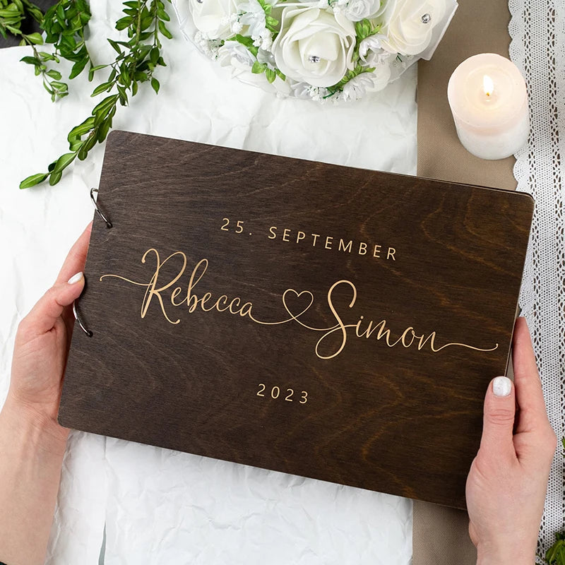 Personalised Wedding Wooden Guest Book Rustic A5/A4 Sign-in Book Mr Mrs Photo Album Wedding Keepsake Engagement Anniversary Gift