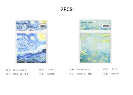 Painting Memo Pad Monet Van Gogh No-sticky Note Decal Scrapbooking DIY Notepad Diary Stationery School Supplies
