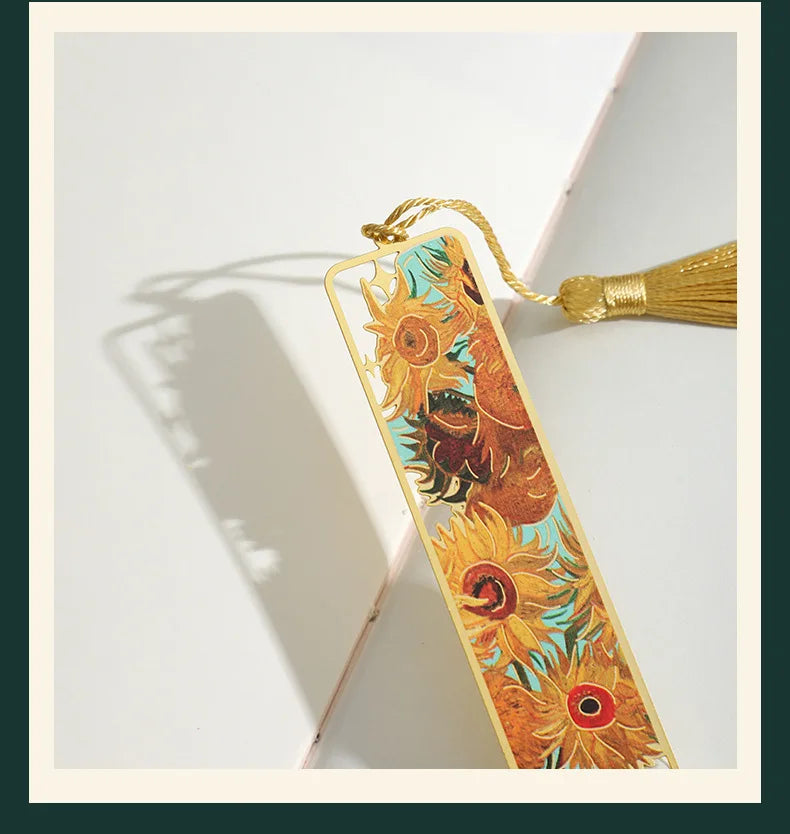 Flowers Glimpse Series Bookmark Creative Retro Famous Painting Metal Handbook Pendant Reading Book Clip Gift Cute