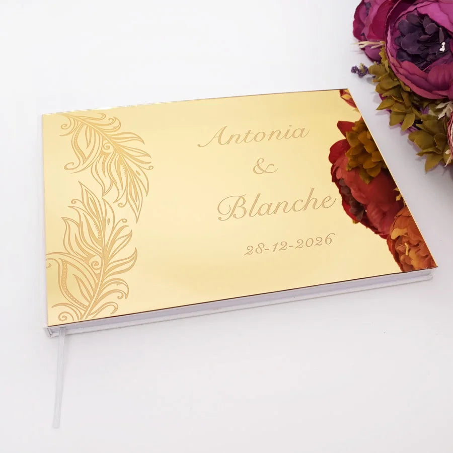 25x18cm Different Styles Personalized Unique Wedding Signature Guest Book Acrylic Mirror Cover Horizontal Book For Party Decor