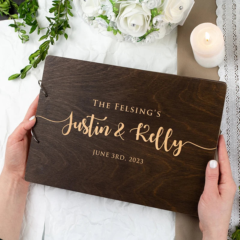 Personalised Wedding Wooden Guest Book Rustic A5/A4 Sign-in Book Mr Mrs Photo Album Wedding Keepsake Engagement Anniversary Gift