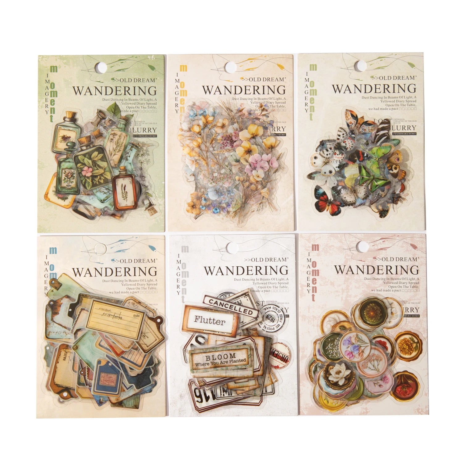 JIANWUDream of Delirium Series Vintage Flower Butterfly Label Landscape Material Collage PET Sticker Creative Journal Stationery