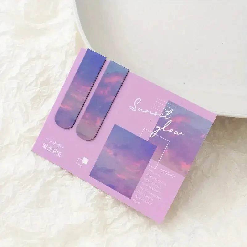 2Pcs Magnetic Bookmark Beautiful Scenery Clouds Simple Literary Pattern Bookmark Reading Tool School Office Supplies Accessory