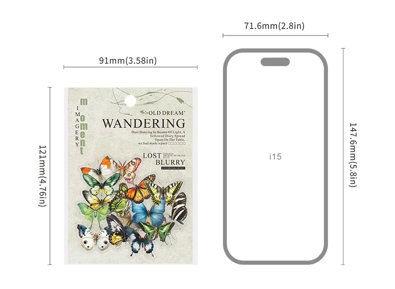 JIANWUDream of Delirium Series Vintage Flower Butterfly Label Landscape Material Collage PET Sticker Creative Journal Stationery