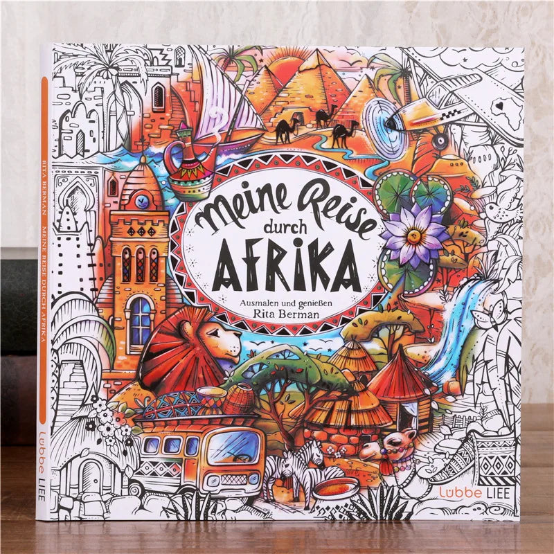 African Travel Coloring Book Color and Enjoyment Adult Relieve Stress Graffiti Painting Drawing Book