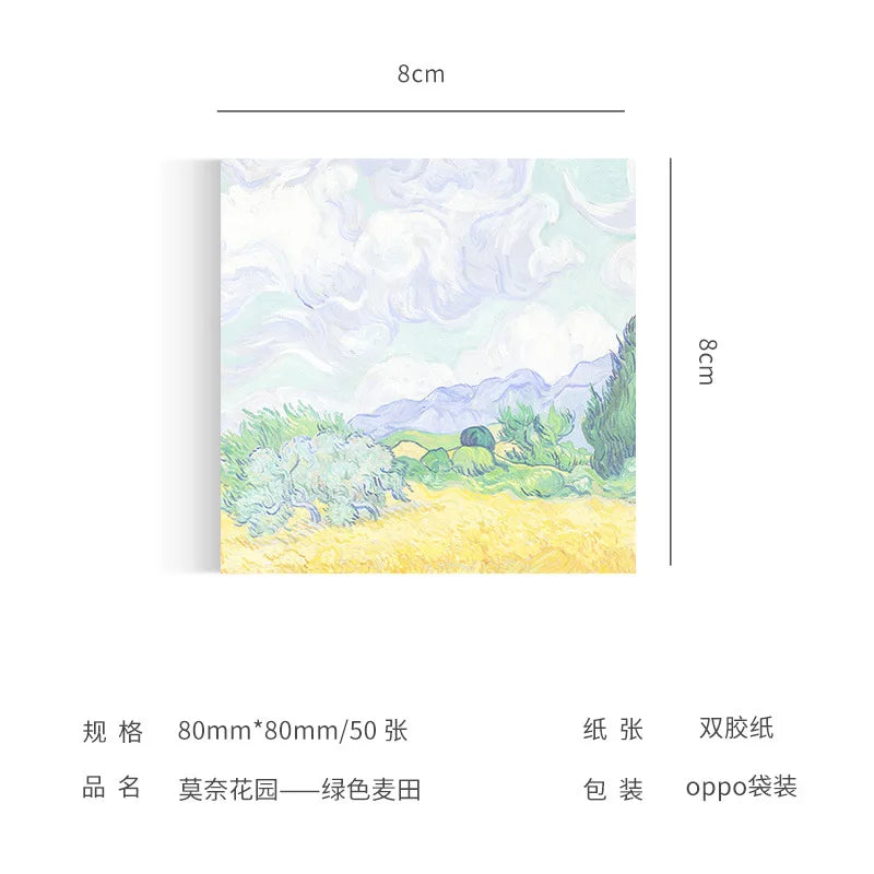 Painting Memo Pad Monet Van Gogh No-sticky Note Decal Scrapbooking DIY Notepad Diary Stationery School Supplies