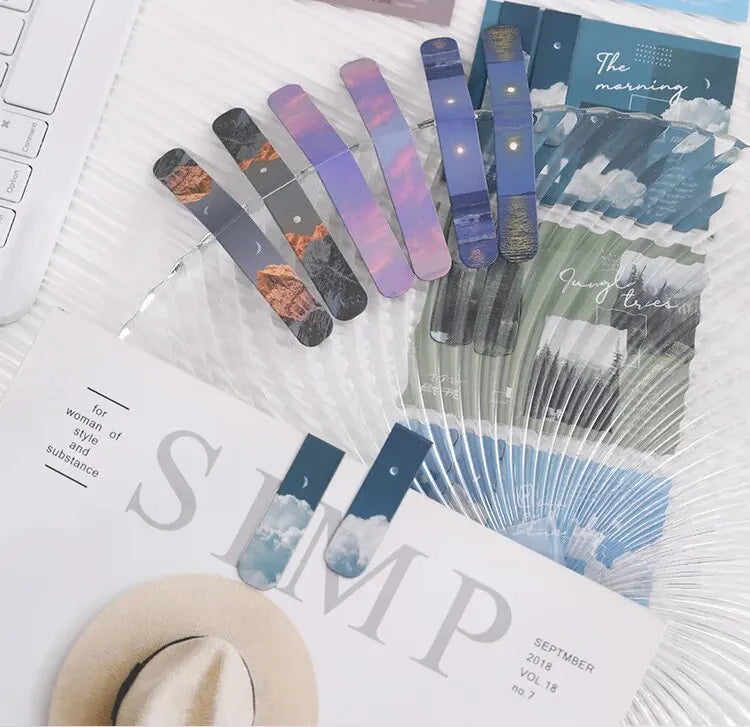 2Pcs Magnetic Bookmark Beautiful Scenery Clouds Simple Literary Pattern Bookmark Reading Tool School Office Supplies Accessory