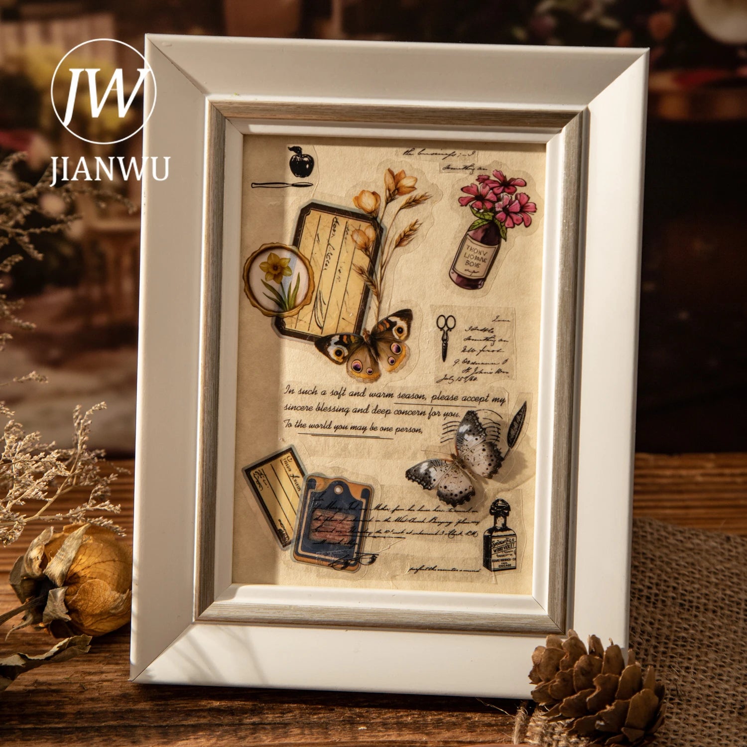 JIANWUDream of Delirium Series Vintage Flower Butterfly Label Landscape Material Collage PET Sticker Creative Journal Stationery