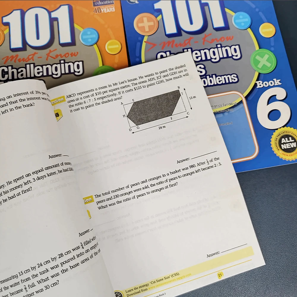 Singapore 101 Mathematics Essential Application Problems for Primary School Students 1-6 in englsh book