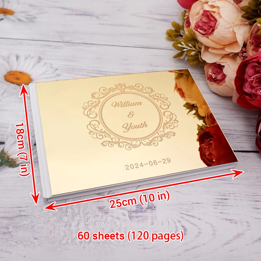 Personalized 25x18cm Wedding Custom Signature Guestbook Acrylic Mirror Cover Reception Book Engagement Party Commemorative Book