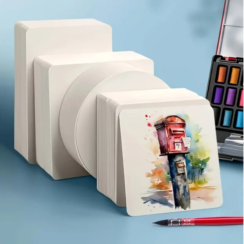 50pcs Watercolor Paper Postcard Art Painting Rectangular Circular Special Paper Medium Thick Double-sided Pattern Blank Drawing