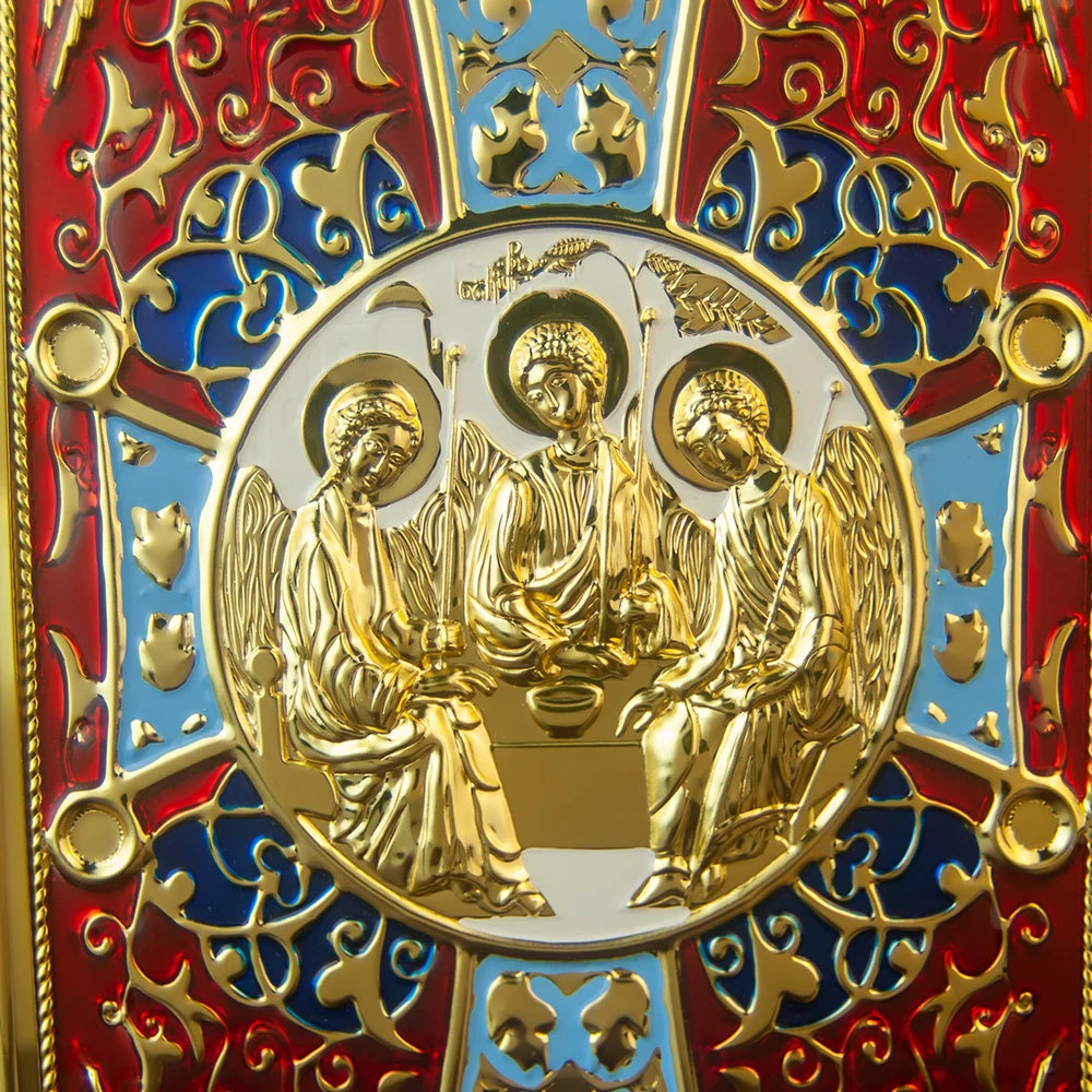 HTISOK Orthodox Bible Book Cover Gold Plated Enamel with Trinity Icon Liturgical Religious Book Case Orthodox Bible Book Cover