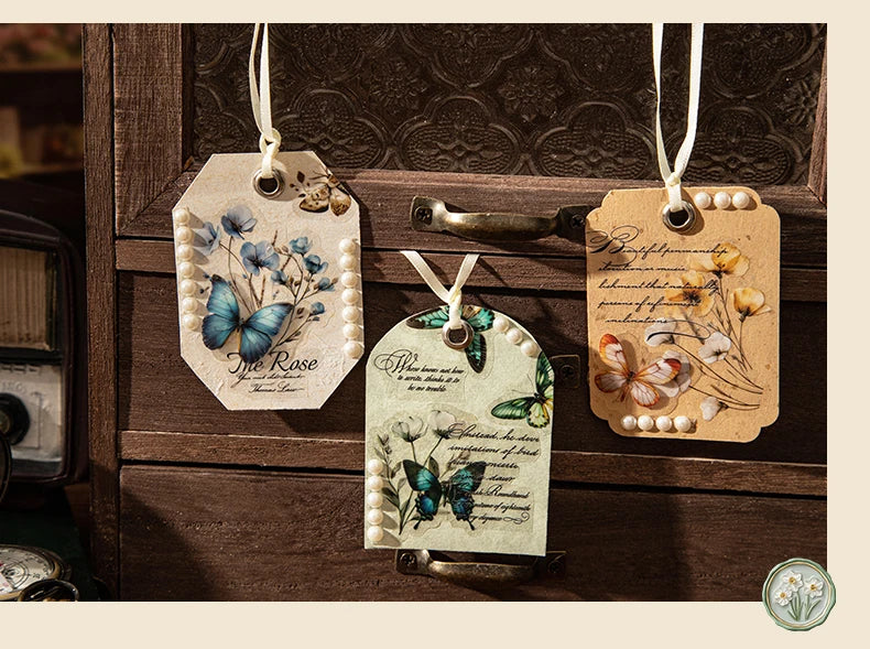 JIANWUDream of Delirium Series Vintage Flower Butterfly Label Landscape Material Collage PET Sticker Creative Journal Stationery