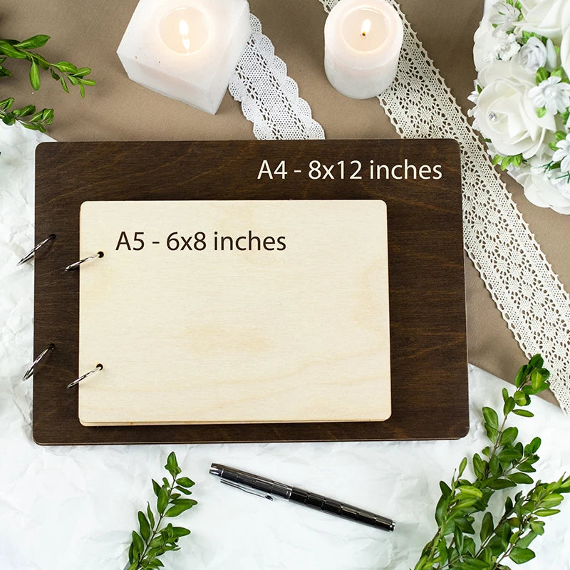 Personalised Wedding Wooden Guest Book Rustic A5/A4 Sign-in Book Mr Mrs Photo Album Wedding Keepsake Engagement Anniversary Gift