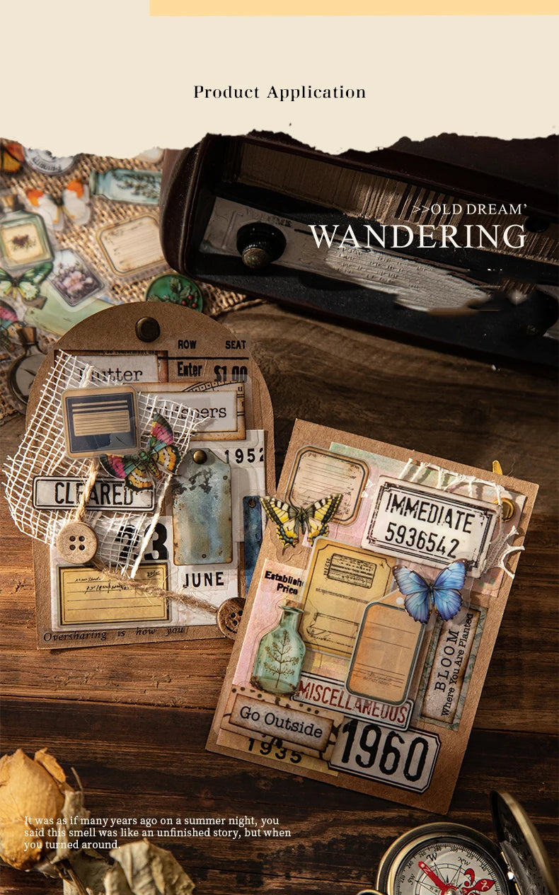 JIANWUDream of Delirium Series Vintage Flower Butterfly Label Landscape Material Collage PET Sticker Creative Journal Stationery